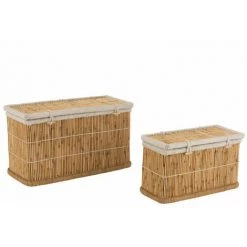 DANSMAMAISON Set De 2 Paniers Rectangle Bambou Naturel/Blanc - L 100 X L 40 X H 40 Cm - Naturel -Petit rangement Soldes Magasin 50716267 2