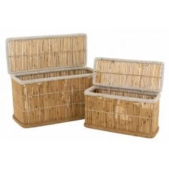 DANSMAMAISON Set De 2 Paniers Rectangle Bambou Naturel/Blanc - L 100 X L 40 X H 40 Cm - Naturel -Petit rangement Soldes Magasin 50716267 5
