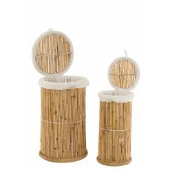 DANSMAMAISON Set De 2 Paniers Cylindre Bambou Naturel/Blanc - L 40 X L 40 X H 72 Cm - Naturel -Petit rangement Soldes Magasin 50716278 4
