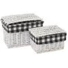 LOLAHOME Lot De 2 Paniers En Osier Et Tissu Vichy Noir Et Blanc -Petit rangement Soldes Magasin 50735886 1