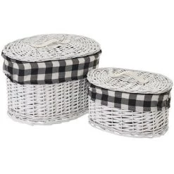 LOLAHOME Lot De 2 Paniers En Osier Et Tissu Vichy Noir Et Blanc