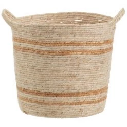 LOLA HOME Lot De 3 Paniers En Fibre Naturelle Tressée Beige Avec Anse -Petit rangement Soldes Magasin 50736258 2