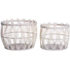 LOLA HOME Lot De 2 Paniers En Rotin Blanc Tressé