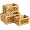 LOLA HOME Lot De 3 Boites Exotiques En Paulownia Naturel Sculpté 36x26x18 Cm -Petit rangement Soldes Magasin 50736742 1