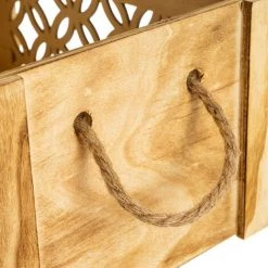 LOLA HOME Lot De 3 Boites Exotiques En Paulownia Naturel Sculpté 36x26x18 Cm -Petit rangement Soldes Magasin 50736742 3