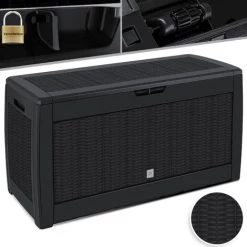 KESSER® Caisse De Rangement | Coffre à Coussins 310 litres Avec Roulettes, Couvercle Rabattable, Poignées, En Plastique Façon Rotin | Coffre De Jardin | Coffre De Rangement Extérieur Résistant Aux Intempéries | Coffre De Rangement