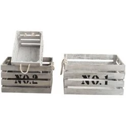 MOBILI REBECCA Rebecca Mobili Lot 3 Boite Rangement Fruit Bois Blanc Noir Shabby 22x41x30