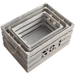 MOBILI REBECCA Rebecca Mobili Lot 3 Boite Rangement Fruit Bois Blanc Noir Shabby 22x41x30 -Petit rangement Soldes Magasin 50897115 3