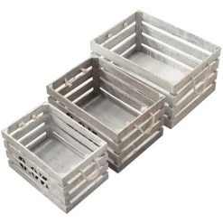 MOBILI REBECCA Rebecca Mobili Lot 3 Boite Rangement Fruit Bois Blanc Noir Shabby 22x41x30 -Petit rangement Soldes Magasin 50897115 4