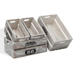 MOBILI REBECCA Rebecca Mobili Jeu De 4 Caisses Boites Bois Gris Clair Shabby 15x35x22