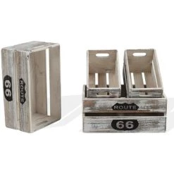 MOBILI REBECCA Rebecca Mobili Jeu De 4 Caisses Boites Bois Gris Clair Shabby 15x35x22 -Petit rangement Soldes Magasin 50897210 4