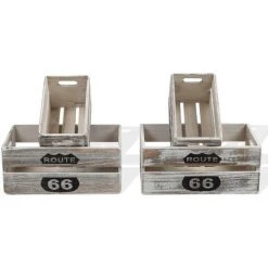 MOBILI REBECCA Rebecca Mobili Jeu De 4 Caisses Boites Bois Gris Clair Shabby 15x35x22 -Petit rangement Soldes Magasin 50897210 5