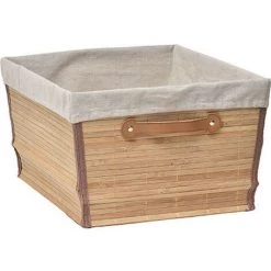 TENDANCE - Panier De Rangement Panière De Dressing En Bambou Et Lin L 35 X P 45 X H 24 Cm - Bambou