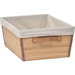 TENDANCE - Panier De Rangement Panière De Dressing En Bambou Et Lin L 32.5 X P 45 X H 18 Cm - Bambou