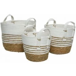 NOSENVIESDECO Lot De 3 Paniers Ronds En Corde De Panier Avec Poignées - Nos Envies Déco - Blanc,naturel