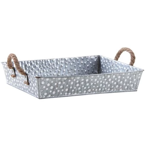 AUBRY GASPARD Manne Métal à Pois Blanc Avec Anses Argent - Gris 3 AUBRY GASPARD Manne Métal à Pois Blanc Avec Anses Argent - Gris