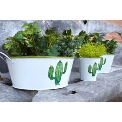 AUBRY GASPARD Corbeille Ronde En Métal Laqué Cactus Gris - Blanc -Petit rangement Soldes Magasin 5144059 2