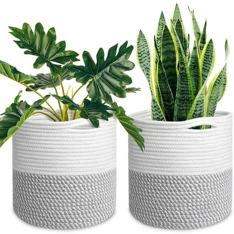 ZHUOXUAN Panier à Plantes 2 Pièces De Jardinière En Corde Tissée Panier De Rangement Multifonctionnel En Jute Robuste Avec Poignée Pratique Panier De Rangement Pour Plantes Pot De Fleurs D'intérieur Gary White. 3 ZHUOXUAN Panier à Plantes 2 Pièces De Jardinière En Corde Tissée Panier De Rangement Multifonctionnel En Jute Robuste Avec Poignée Pratique Panier De Rangement Pour Plantes Pot De Fleurs D'intérieur Gary White.
