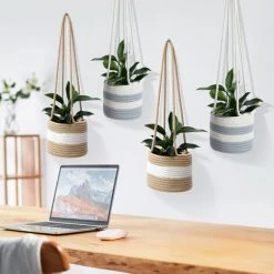 ZHUOXUAN Pot De Fleur Suspendu, Panier Suspendu En Corde De Jute, Cintre Pour Plantes Tissées, Support Pour Plantes Suspendues D'intérieur Avec Une Longue élingue, Panier De Rangement Pour La Décoration De La Maison En Pot De Plantes De 8 Pouces, 2 Pièces -Petit rangement Soldes Magasin 51447382 3