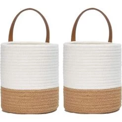 VERSAILLESFR Lot De 2 Paniers De Rangement Muraux à Suspendre Pour Plantes, Petit Panier De Rangement En Corde De Coton, Support Mural Pour La Maison, Le Bureau - Blanc + Kaki, Versailles