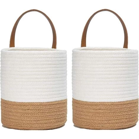 VERSAILLESFR Lot De 2 Paniers De Rangement Muraux à Suspendre Pour Plantes, Petit Panier De Rangement En Corde De Coton, Support Mural Pour La Maison, Le Bureau - Blanc + Kaki, Versailles 3 VERSAILLESFR Lot De 2 Paniers De Rangement Muraux à Suspendre Pour Plantes, Petit Panier De Rangement En Corde De Coton, Support Mural Pour La Maison, Le Bureau - Blanc + Kaki, Versailles