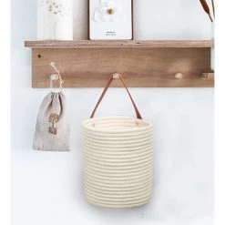 VERSAILLESFR Lot De 2 Paniers De Rangement Muraux à Suspendre Pour Plantes, Petit Panier De Rangement En Corde De Coton, Support Mural Pour La Maison, Le Bureau - Blanc + Kaki, Versailles 9 VERSAILLESFR Lot De 2 Paniers De Rangement Muraux à Suspendre Pour Plantes, Petit Panier De Rangement En Corde De Coton, Support Mural Pour La Maison, Le Bureau - Blanc + Kaki, Versailles -Petit rangement Soldes Magasin 51451897 3