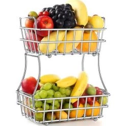 ZHUOXUAN Corbeille à Fruits à 2 Niveaux, Bol à Fruits En Métal, Corbeille à Pain, étagère à Fruits Amovible, Panier De Rangement De Cuisine, Vis Verticales, Pain Aux Fruits, Collations Aux Légumes, Bronze.