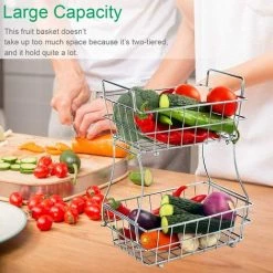 ZHUOXUAN Corbeille à Fruits à 2 Niveaux, Bol à Fruits En Métal, Corbeille à Pain, étagère à Fruits Amovible, Panier De Rangement De Cuisine, Vis Verticales, Pain Aux Fruits, Collations Aux Légumes, Bronze. -Petit rangement Soldes Magasin 51454193 5
