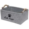 ZHUOXUAN Organisateur De Poubelle De Panier De Rangement Pour Chien En Feutre Doux En Fibre - Corbeille à Jouets Pour Chien Avec Poignée En Bois - Panier De Rangement Pour Fournitures Pour Animaux De Compagnie - Gris Clair