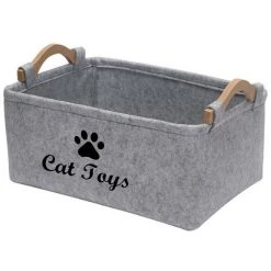 ZHUOXUAN Organisateur De Poubelle De Panier De Rangement Pour Chien En Feutre Doux En Fibre - Corbeille à Jouets Pour Chien Avec Poignée En Bois - Panier De Rangement Pour Fournitures Pour Animaux De Compagnie - Gris Clair