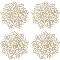 ZHUOXUAN Set De Table Rond Creux, Lot De 4 Sets De Table Ronds, Protection Napperon Rond En Métal Doré Antidérapant, Dessous De Verre En Plastique PVC