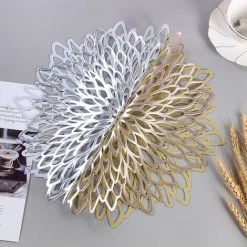 ZHUOXUAN Set De Table Rond Creux, Lot De 4 Sets De Table Ronds, Protection Napperon Rond En Métal Doré Antidérapant, Dessous De Verre En Plastique PVC -Petit rangement Soldes Magasin 51457000 3