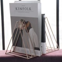 LITZEE Lot De 2 Porte-journaux Porte-journaux Moderne Porte-revues étagère Collecteur De Magazines, Support De Livre à 9 Emplacements, Support D'organisation En Métal Pour Bureau à La Maison(d'or) -Petit rangement Soldes Magasin 51552109 5