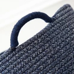 LITZEE Panier De Rangement à Linge En Corde Tissée, Organisateur En Coton , Panier à Linge Pliable Avec Poignée Pour Chambre D'enfants, Salon, Salle De Bain, Jouets,Corde Fleur Bleue 36*42cm Large -Petit rangement Soldes Magasin 51556948 5