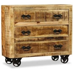 YOUTHUP œuffet Avec 3 Tiroirs Bois De Manguier Brut - Brun -Petit rangement Soldes Magasin 51860516 3