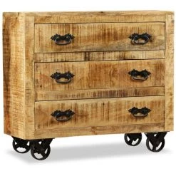 YOUTHUP œuffet Avec 3 Tiroirs Bois De Manguier Brut - Brun -Petit rangement Soldes Magasin 51860516 4