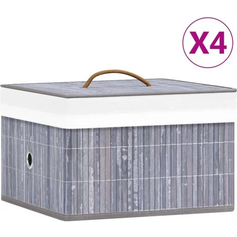 YOUTHUP Boîtes De Rangement En Bambou 4 Pcs Gris - Gris 3 YOUTHUP Boîtes De Rangement En Bambou 4 Pcs Gris - Gris