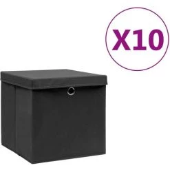 YOUTHUP Bo?tes De Rangement Avec Couvercles 10 Pcs 28x28x28 Cm Noir - Noir