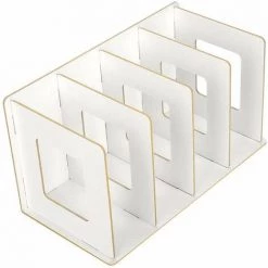 QERSTA En Bois 4 Sections Bureau Livre Rack, Livres CD DVD Stand De Stockage Étagère Porte-Magazine Serre-Livres Bureau Transportant Étagères Pour Étudiants Enfants Adulte(Blanc Chaud)