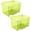 KEEEPER 2x Boîte De Rangement Avec Poignées Intégrées, Taille: M, 35 X 27 X 21 Cm, 13,5 L, Vert Transparent
