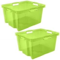 KEEEPER 2x Boîte De Rangement Avec Fourre-tout Intégré, Taille: XL, 43 X 35 X 23 Cm, 24 L, Vert Transparent