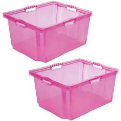 KEEEPER 2x Boîte De Rangement Avec Poignées Intégrées, Taille: Xxl, 52 X 43 X 26 Cm, 44 L, Rose Transparent