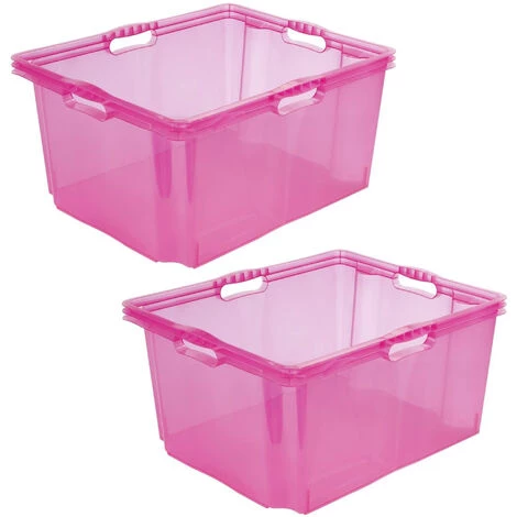 KEEEPER 2x Boîte De Rangement Avec Poignées Intégrées, Taille: Xxl, 52 X 43 X 26 Cm, 44 L, Rose Transparent 3 KEEEPER 2x Boîte De Rangement Avec Poignées Intégrées, Taille: Xxl, 52 X 43 X 26 Cm, 44 L, Rose Transparent