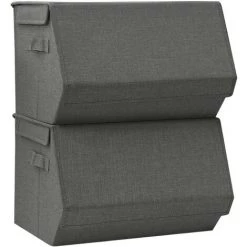 ASUPERMALL Boites De Rangement Empilables Couvercle 2 Pcs Tissu Anthracite -Petit rangement Soldes Magasin 52076536 5
