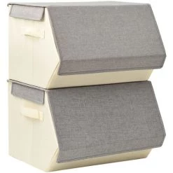 ASUPERMALL Boites De Rangement Empilables Avec Couvercle 2 Pcs Tissu -Petit rangement Soldes Magasin 52076577 5