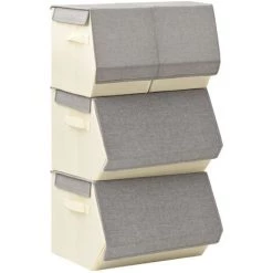 ASUPERMALL Boites De Rangement Empilables 4 Pcs Tissu Gris Et Creme 11 ASUPERMALL Boites De Rangement Empilables 4 Pcs Tissu Gris Et Creme -Petit rangement Soldes Magasin 52076588 5