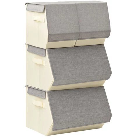 ASUPERMALL Boites De Rangement Empilables 4 Pcs Tissu Gris Et Creme 7 ASUPERMALL Boites De Rangement Empilables 4 Pcs Tissu Gris Et Creme – Image 5