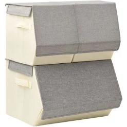 ASUPERMALL Boites De Rangement Empilables 3 Pcs Tissu Gris Et Creme -Petit rangement Soldes Magasin 52076635 5
