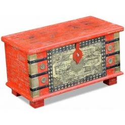 Topdeal Coffre De Rangement Bois De Manguier Rouge 80 X 40 X 45 Cm