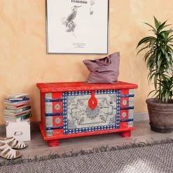 Topdeal Coffre De Rangement Bois De Manguier Rouge 80 X 40 X 45 Cm -Petit rangement Soldes Magasin 52084471 5